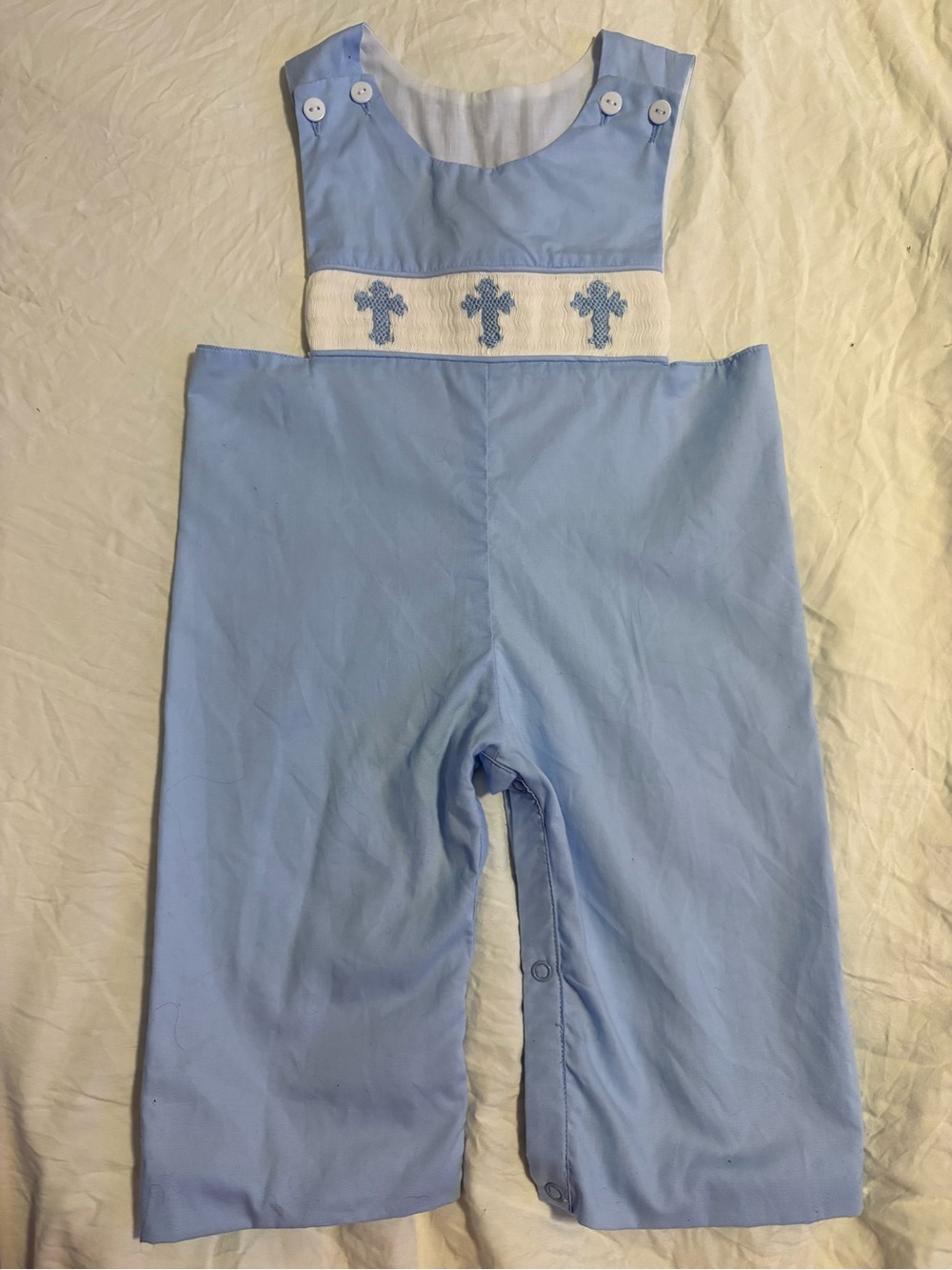 Classic Light Blue Smocked Cross Boys One-Piece